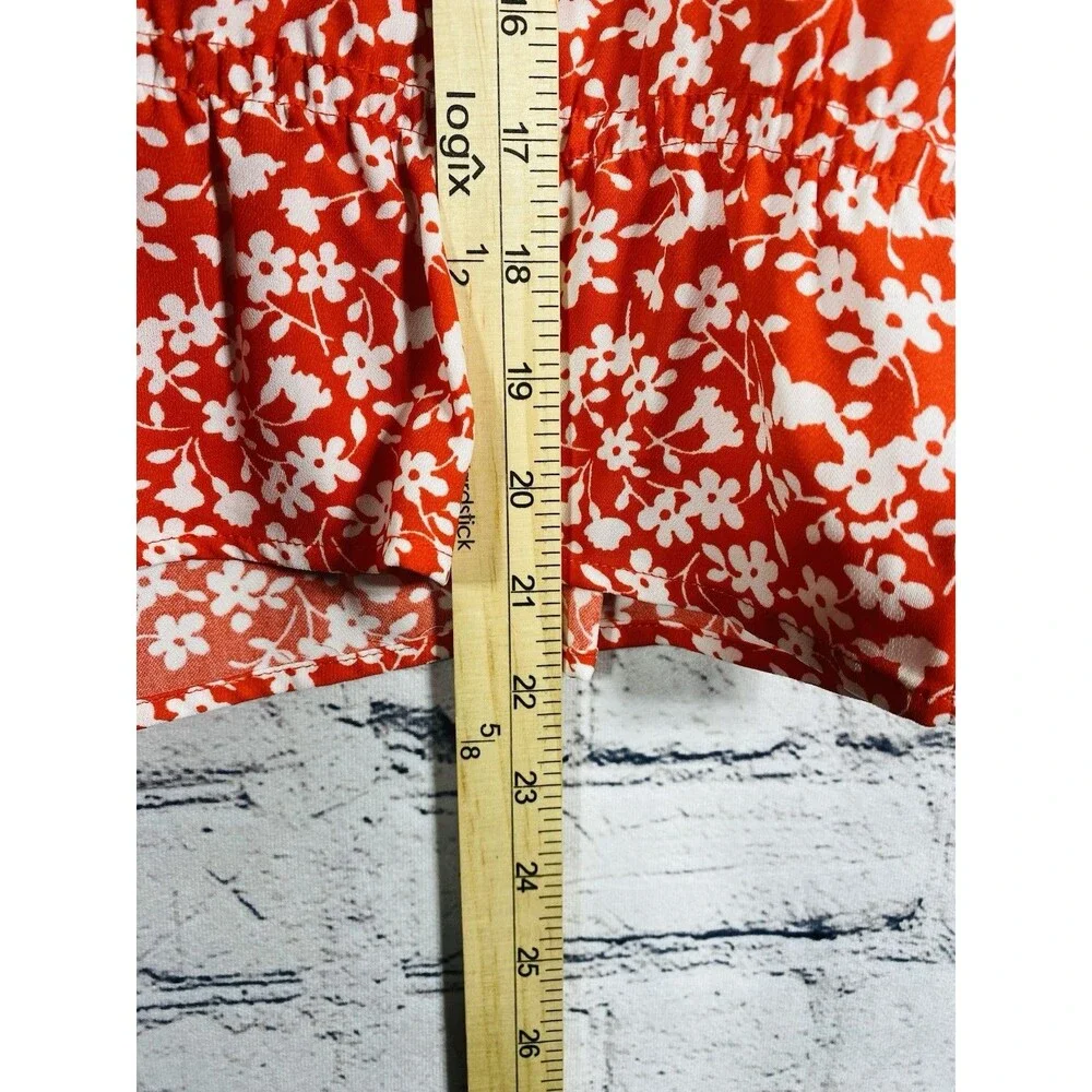 J.Crew Mercantile Women Floral Peplum Blouse V-Neck Short Sleeve Red White XS